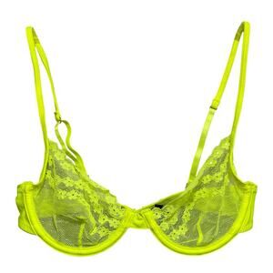 Urban Outfitters Out from Under Blaconette Bra Medium Neon Yellow Rave Lace Mesh